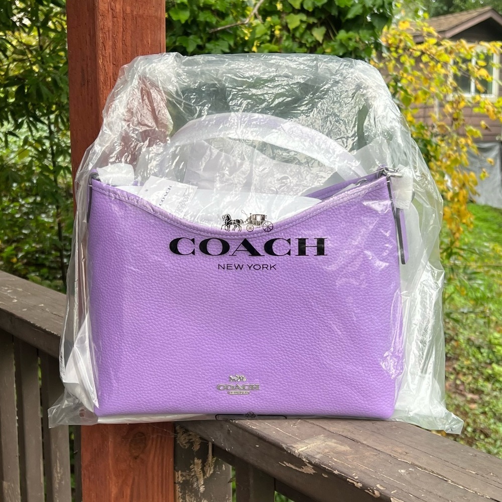 COACH Shoulder/Crossbody Purse Purple Pebble Leather w Silver Hardware NEW!